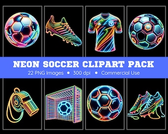 Neon Soccer Clipart Pack - Transparent Background - Soccer Balls Clipart, Soccer Shoes Clipart, Soccer Cleats Clipart, Soccer Field Clipart