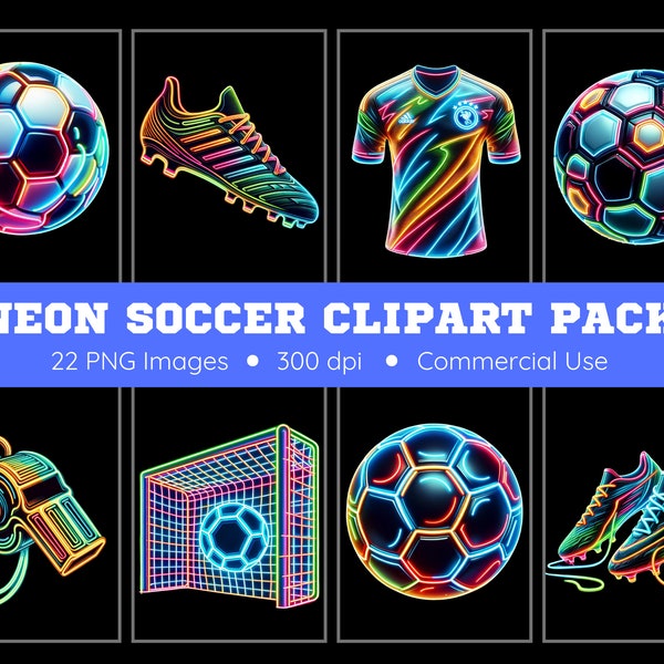 Neon Soccer Clipart Pack - Transparent Background - Soccer Balls Clipart, Soccer Shoes Clipart, Soccer Cleats Clipart, Soccer Field Clipart