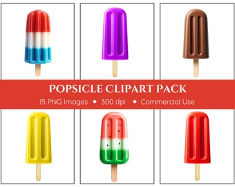Popsicle Clipart | 15 PNGs | Summer Clipart | Ice Lolly Clipart | Popsicle PNG | Instant Download | Dessert Clipart | Popsicle Clip Art
