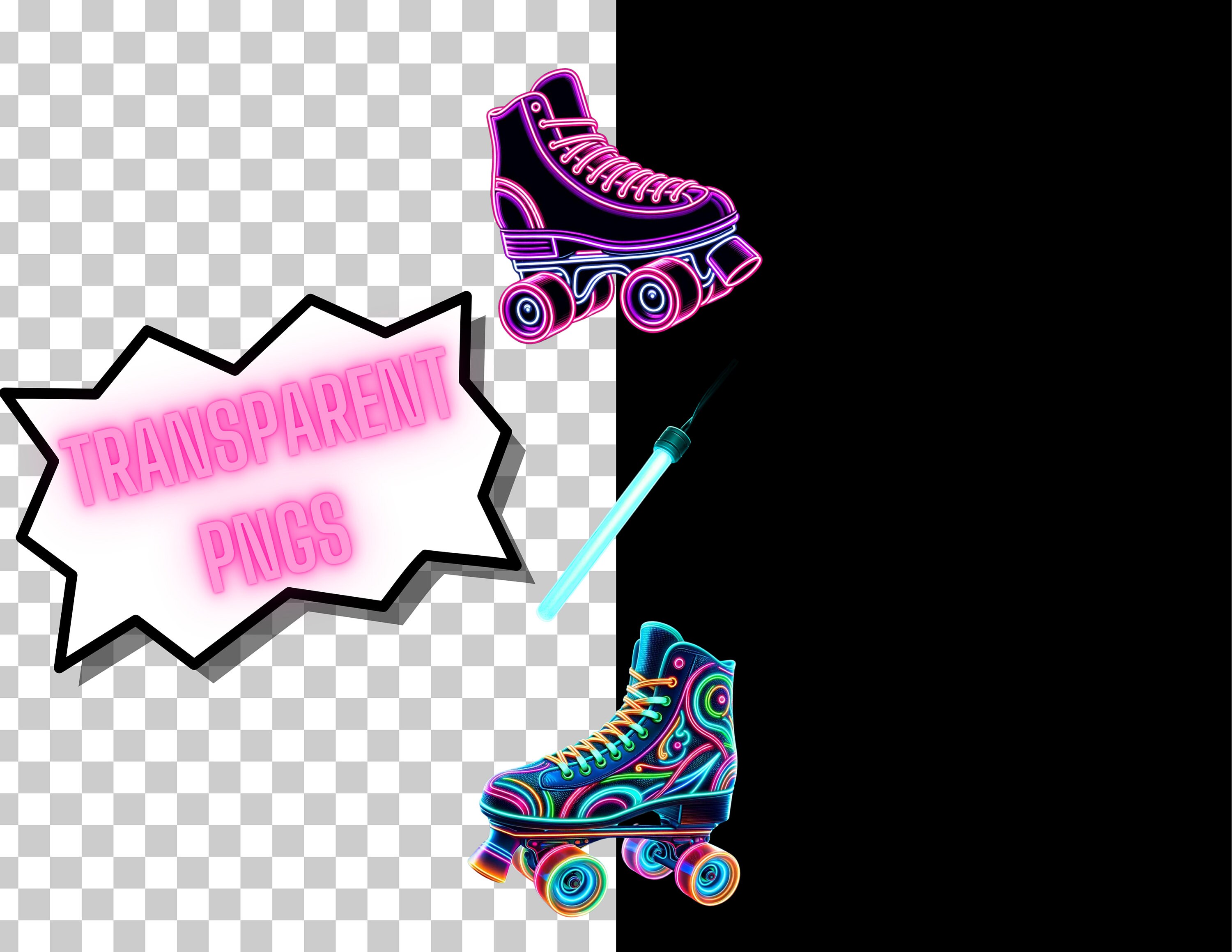 Glow Party Roller Skate Clipart Pack 27 Pngs Transparent Background