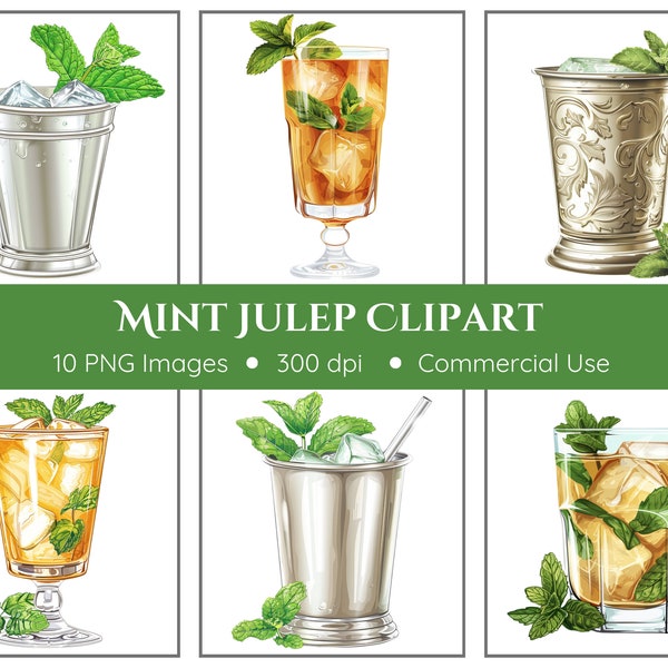 Mint Julep Clipart Pack - Transparent Background - Mint Juleps, Watercolor Cocktails, Horse Derby, Southern Drinks