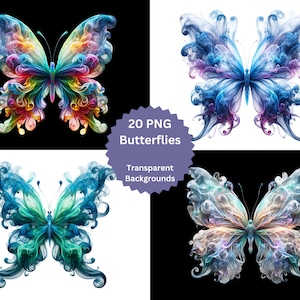 Rauch Schmetterlinge Clipart | 20 PNG | Transparente Hintergründe | Ätherische Schmetterlinge | Wispy Schmetterlinge | Fantasie Schmetterlinge | Räucherkunst