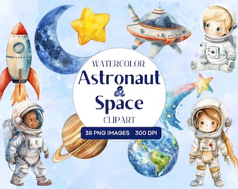Watercolor Astronaut Space Clipart | Space Clipart | Planets Watercolor | Spaceship | Astronaut Png | Stars And Moon Png | Rocket Clipart