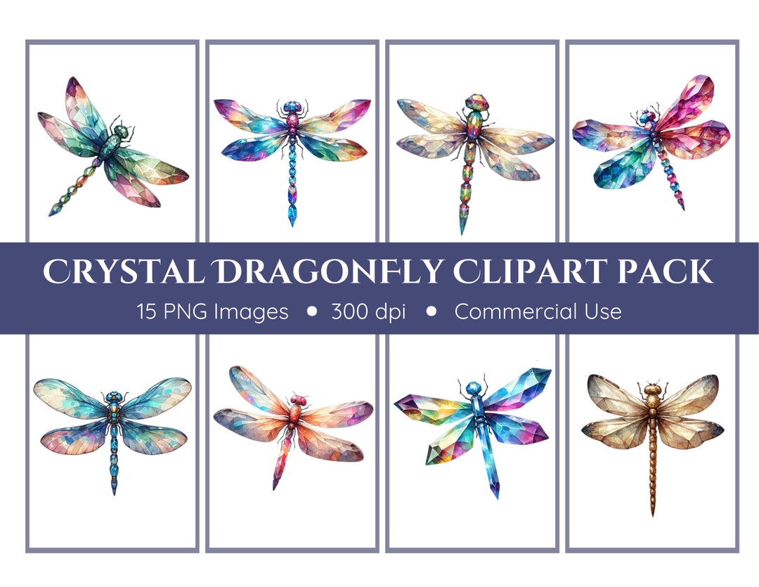 Crystal Dragonflies Clipart Pack - Transparent Background - Crystals ...