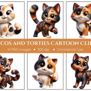 Calicos and Torties Clipart Pack - 14 PNGs - Cartoon Cats - Cute Cats - Calico Cats - Tortoiseshell Cats - Cat Clipart - Instant Download