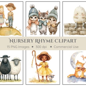 Clipart Comptine | Téléchargement instantané | Décoration de chambre d'enfant | Petit Bo Peep | Mère Oie | Humpty Dumpty | Little Miss Muffet et plus