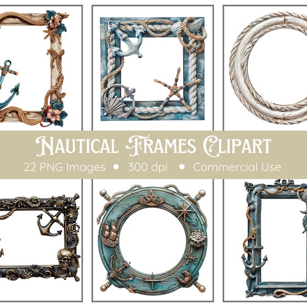 Nautical Frames Clipart | 22 PNGs | Nautical Png | Nautical Clipart | Vintage Nautical | Instant Download | PNG Frames | Clipart Frames