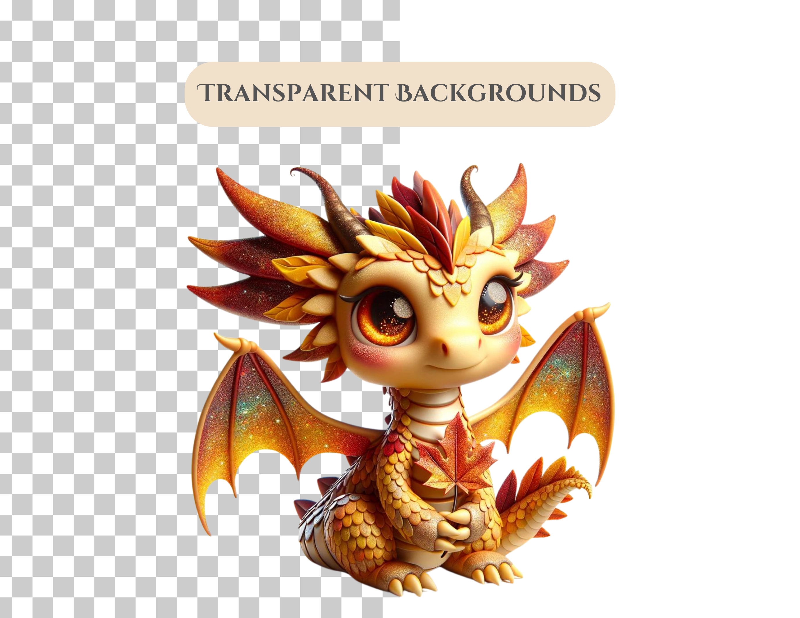 Fall Dragons Clipart Pack - Transparent Background - Baby Dragons ...
