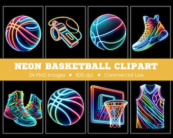 Neon Basketball Clipart Pack - Transparent Background - Basketballs Clipart, Basketball Shoes Clipart, Basketball Jersey Clipart