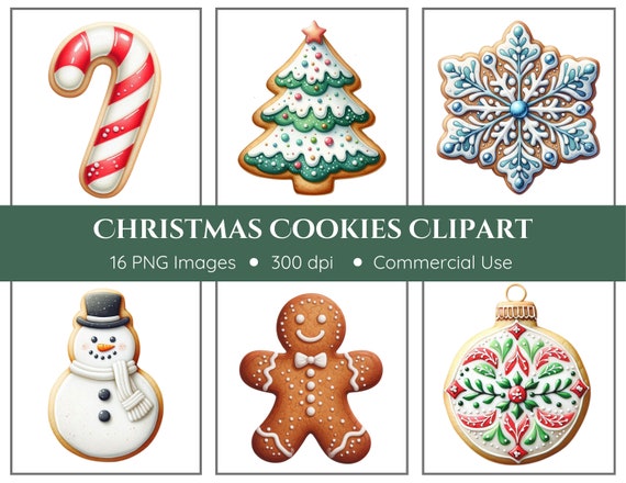 Christmas Cookies Clipart | 16 PNGs | Christmas Treats | Holiday Cookies | Cookie Exchange Clipart | Baking Clipart | Gingerbread Man PNG