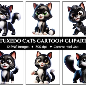 Tuxedo Cats Clipart Pack - 12 PNGs - Cartoon Cats - Cute Cats - Tuxedo Cat - Black and White Cats - Cat Clipart - Instant Download