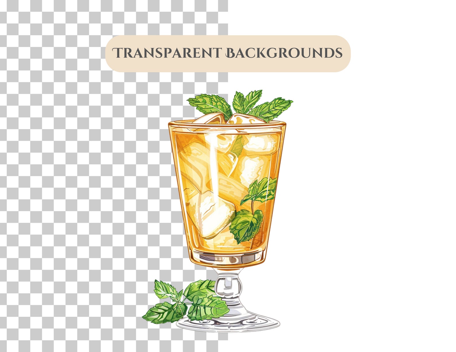 Mint Julep Clipart Pack Transparent Background Mint Juleps, Watercolor