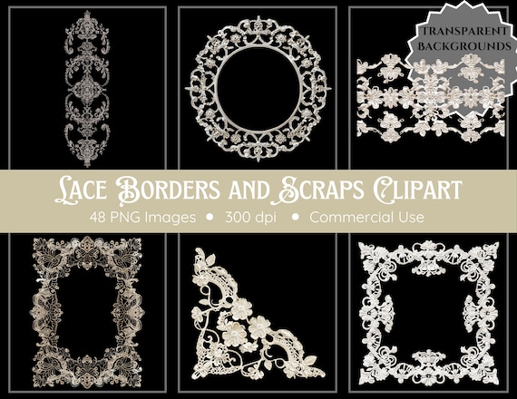 Lace Borders and Scraps Clipart | 48 PNG | Lace Clipart | Clipart Bundle | Digital Download | Lace PNG | Transparent Background | Lace Strip