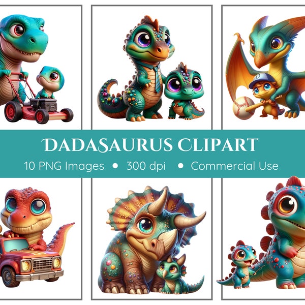 Dadasaurus Clipart | 10 PNGs | Father's Day Clipart | Papasaurus Clipart | Transparent | Daddysaurus Clipart | Instant Download | Dad Dino