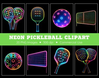 Neon Pickleball Clipart PNG | 20 PNG | Transparenter Hintergrund | Pickleball PNG | Sofortdownload | Gurkenbällchen | Pickleball Schläger