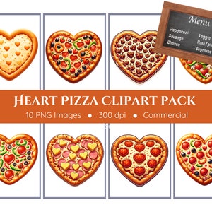 Pacote de clipart de pizza de coração - fundo transparente - corações, pizza, dia dos namorados