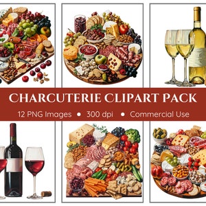 Paquete de imágenes prediseñadas de charcutería - Fondo transparente - Tablas de charcutería, Aperitivos, Tablas de quesos, Vino tinto, Vino blanco