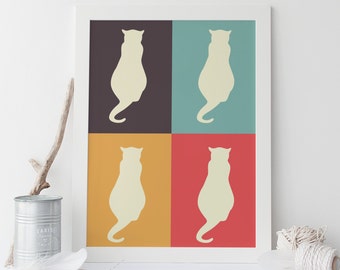 POP ART Cat Poster Wall Art High-Quality Giclee Print Cats Kitten Ikea Ribba Frame-Ready Cat Lover Gift Idea