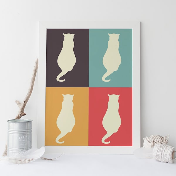 POP ART Cat Poster Wall Art Haute Qualité Giclee Print Cats Kitten Ikea Ribba Frame-Ready Cat Lover Idée cadeau