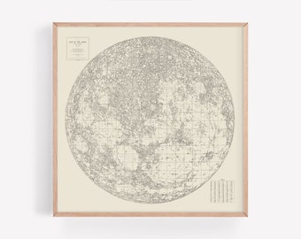 ANTIQUE MOON MAP - Large Moon Map, Digital Download, Antique Celestial Art, Vintage Moon Poster, Lunar Print, Astronomy Poster, Space Art