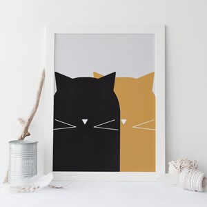 CAT ART PRINT - Impression Giclée de qualité professionnelle - Art mural minimaliste, Cadeau Amoureux des chats, Affiche de chat noir