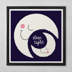 CUTE MOON ART - &quot;Sleep Tight&quot; Nursery Room Art Print, Kids Room Art, Daycare Poster, Kids Room Wall Art, Baby Shower Gift