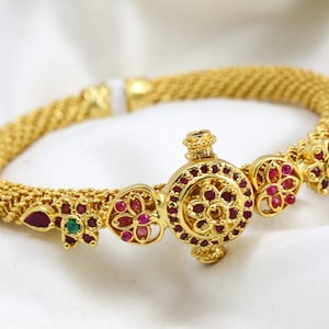 Ethnic Kemp Bracelet Bangle, Gold Plated openable Bracelet