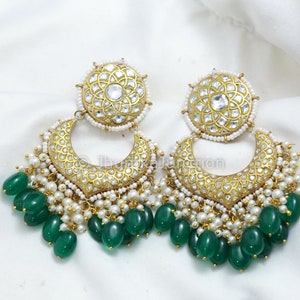 Jadau Kundan Chandbali, Kundan oorbellen, Kundan Chandbaali, Jhumka, gouden parel oorbellen, Jadau Kundan oorbellen