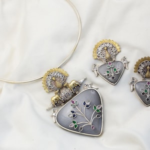 Fusion Inlay necklace, Doublet Necklace Indian wedding, Bollywood Necklace, Oxidized Necklace set, Indian Bridal Jewelry