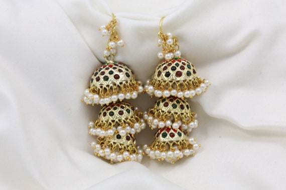 Multi Layer Jadau Jhumka Earrings Large Jadau Jhumka Jaipur