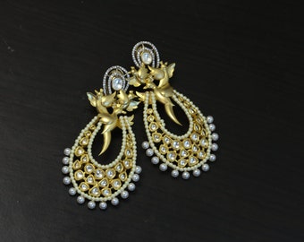 Boucles d'oreilles Kundan, KundanChandbaali, Boucles d'oreilles plaquées or Kundan inspirées d'Amrapali