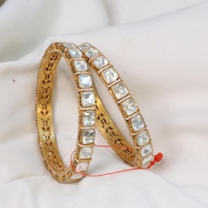 Real Moissanite Polki Bangles, Moissanite Bangles, Polki Kundan Openable Bangle | Kada | Size 2.6  | Wedding | Indian Pakistani Bridal