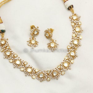 Moissanite Polki Necklace Set Gold Plated Moissanite Necklace Wedding Jewelry Gold Polki Necklace Kundan Necklace image 4