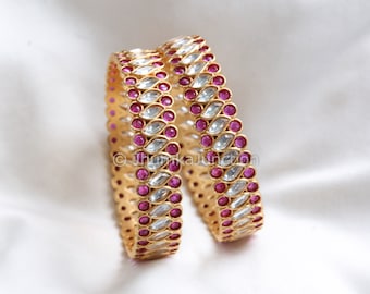 Uncut Polki Kundan Mint Bangle ,Ruby Kundan Bangle, Antique Finish Bangle, Gold Bangle Set