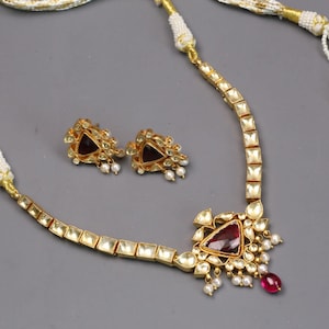 Kundan Necklace Set, Ruby Corundum, Royal Jewelry