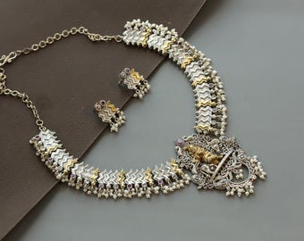 Krishna Oxidized Necklace Set, Silver Look Indian Tribal Jewelry