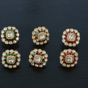 Kundan Stud Earrings, Polki Kundan Earrings,  Polki CZ Kundan Studs, Polki Earrings,  Kundan Earrings, Gold earrings