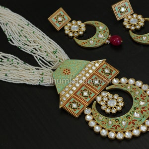 Uncut Kundan necklace,Enamel Kundan Necklace Set,  Long Haram, Indian wedding, Bollywood Necklace, Kundan Necklace, Indian Bridal Jewelry