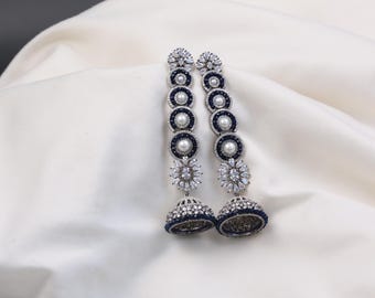 Orecchini Jhumka con diamanti CZ e perline di cristallo, stile vittoriano