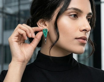 Paraiba Doublette & Emaille Ohrringe, Smaragd Pariba Ohrstecker, Bollywood Grünen Tropfen