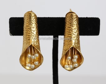 Leaf Bud Earrings, Gold Earring, Gold Plated Earrings, petal Earrings