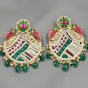 Kundan Chandbali,  Kundan Earrings,  Pachi Kundan Earrings, Jhumka, Gold Pearl earrings, Jadau Kundan Earrings