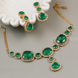 Collana doppietta verde smeraldo, collana Paraíba smeraldo, collana doppietta, collana CZ / gioielli statement Collana doppietta verde