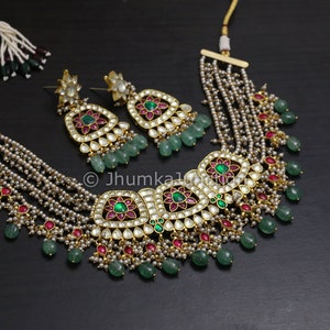 Pachi Kundan necklace, Indian wedding, Bollywood Necklace, Kundan Necklace, Aventurine Pachi Kundan Necklace Stone Kundan, Amrapali