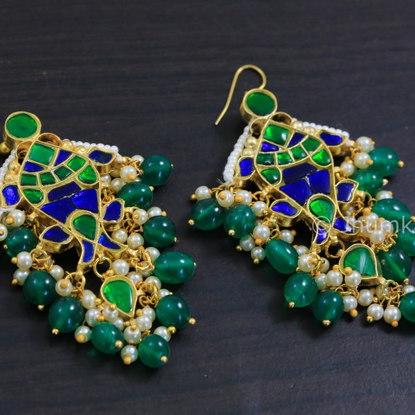 Circular Shaped Kundan & Beaded Drop Earrings