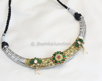 Kundan Hasli Necklace, Oxidized necklace, Oxidized Hasli,  tribal necklace, Rajasthan Tribal Necklace, Hasli