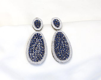 Orecchini CZ contemporanei, orecchini CZ, orecchini blu, orecchini moderni in zircone, gioielli indiani, zircone cubico Chandbaali