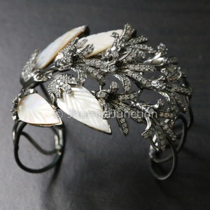 Mother Of Pearl CZ Cuff, MOP Bracelet, Pearl Bangle,  Silver Plated CZ Cuff, Bangle, Contemporary indian jewelry