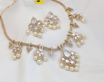 Collar de perlas Kundan, boda india, collar de Bollywood, collar Kundan, joyería nupcial india