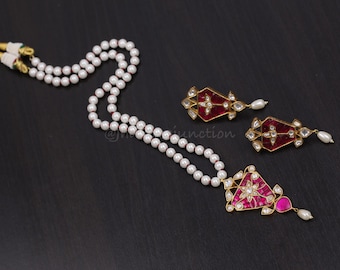 Set Ruby Kundan-parelketting, sieraden Jadau-tempel